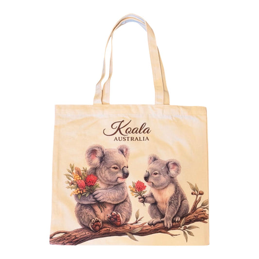 Koala Canvas Tote Bag – Koalas with Native Flowers, Eco Canvas Shopping Bag
