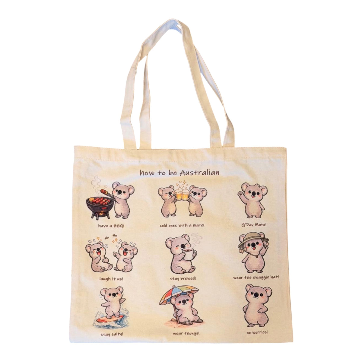 How to Be Australian Koala Canvas Tote Bag – Funny Aussie Slang Eco Shopping Bag