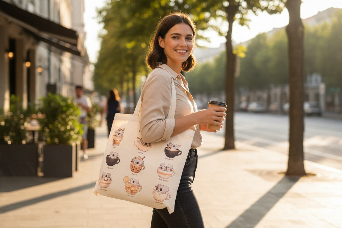 Koala Coffee Canvas Tote Bag – Cute Café Koalas Eco Shopping Bag