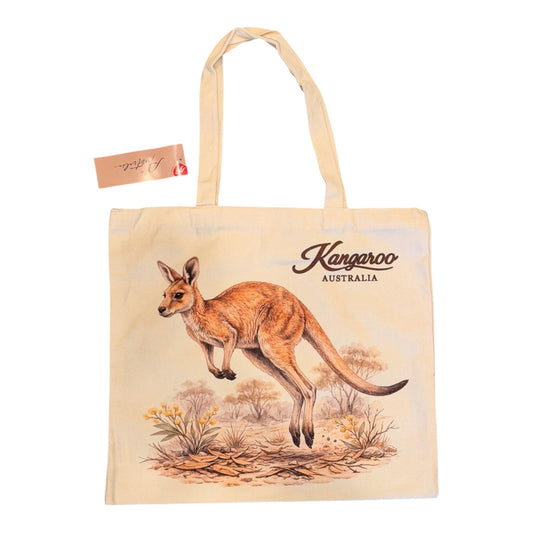 Kangaroo Canvas Tote Bag – Leaping Kangaroo Outback Print, Eco Shopping Bag