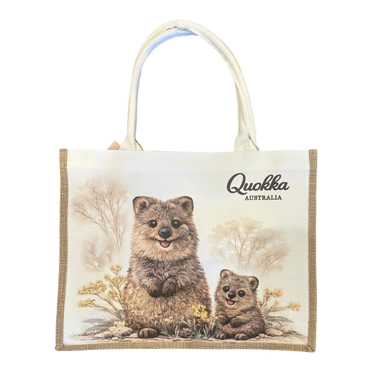 Quokka Jute Tote Bag – Large Australian Wildlife Canvas Shopping Bag, 40cm