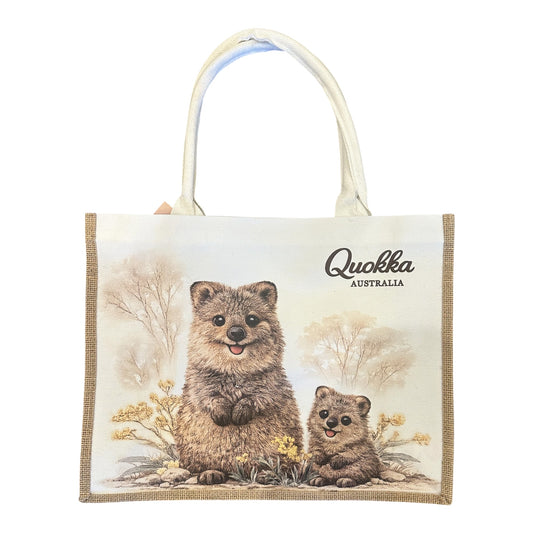 Quokka Jute Tote Bag – Large Australian Wildlife Canvas Shopping Bag, 40cm