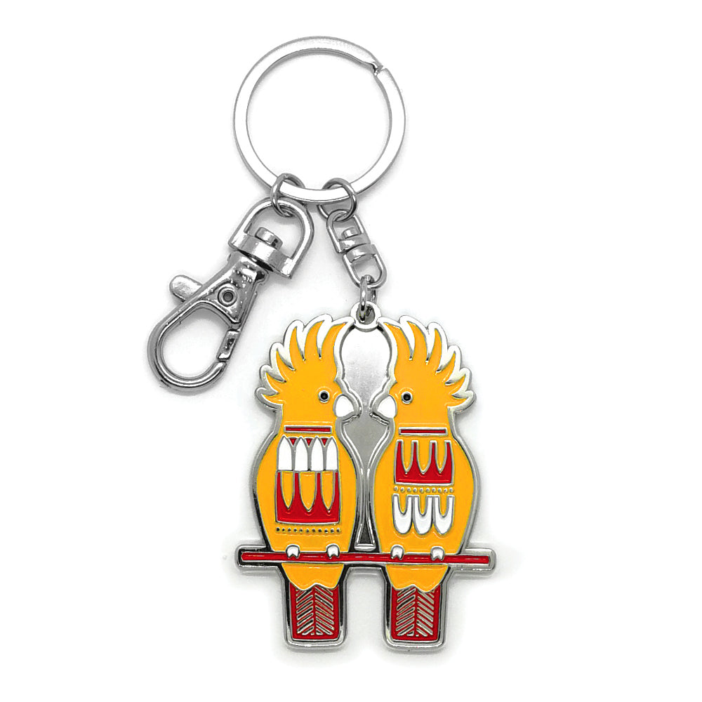 Scandi Cockatoo Keyring by DBL Design by Leonard – Twin Cockatoo Enamel Keychain