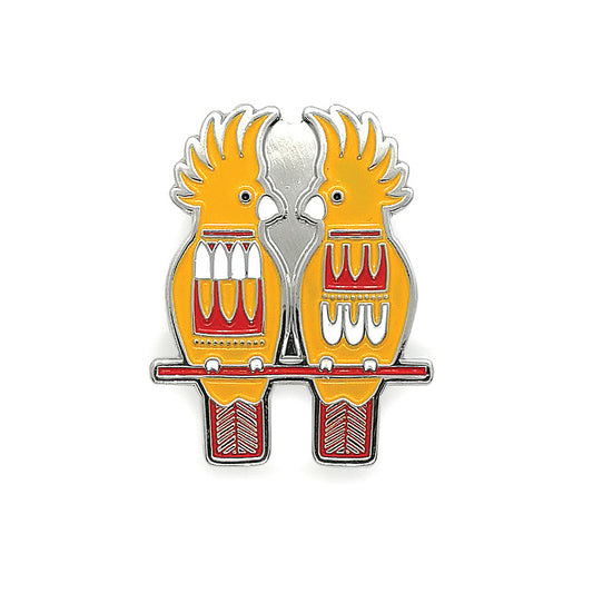 Scandi Cockatoo Hat Pin by DBL Design by Leonard – Twin Cockatoo Enamel Pin Badge