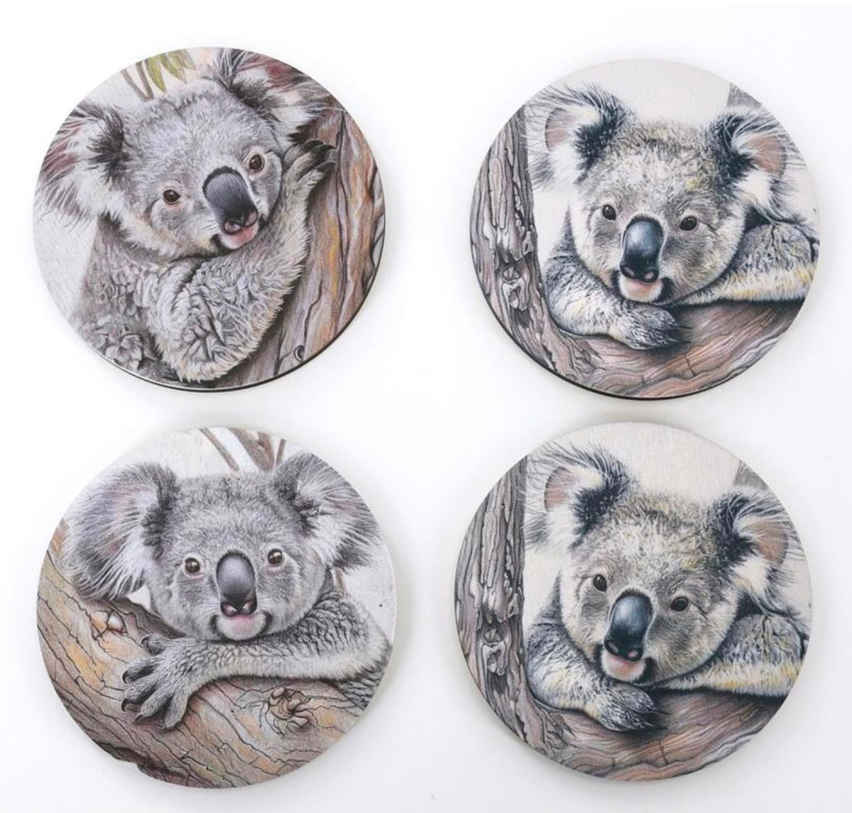 Realistic Koala Coaster Set – 4 Piece Round Coasters with Native Artwork