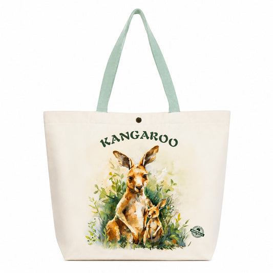 Kangaroo & Joey Canvas Tote Bag – Australian Souvenir Shopping Bag | Watercolour Wildlife Print