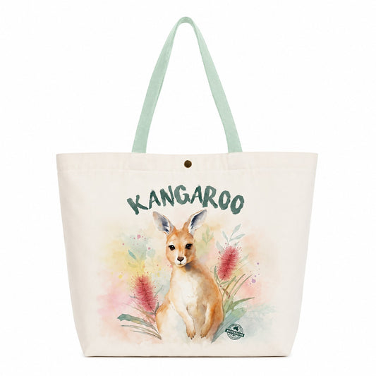 Baby Kangaroo Canvas Tote Bag – Australian Souvenir Shopping Bag | Watercolour Wildlife Print