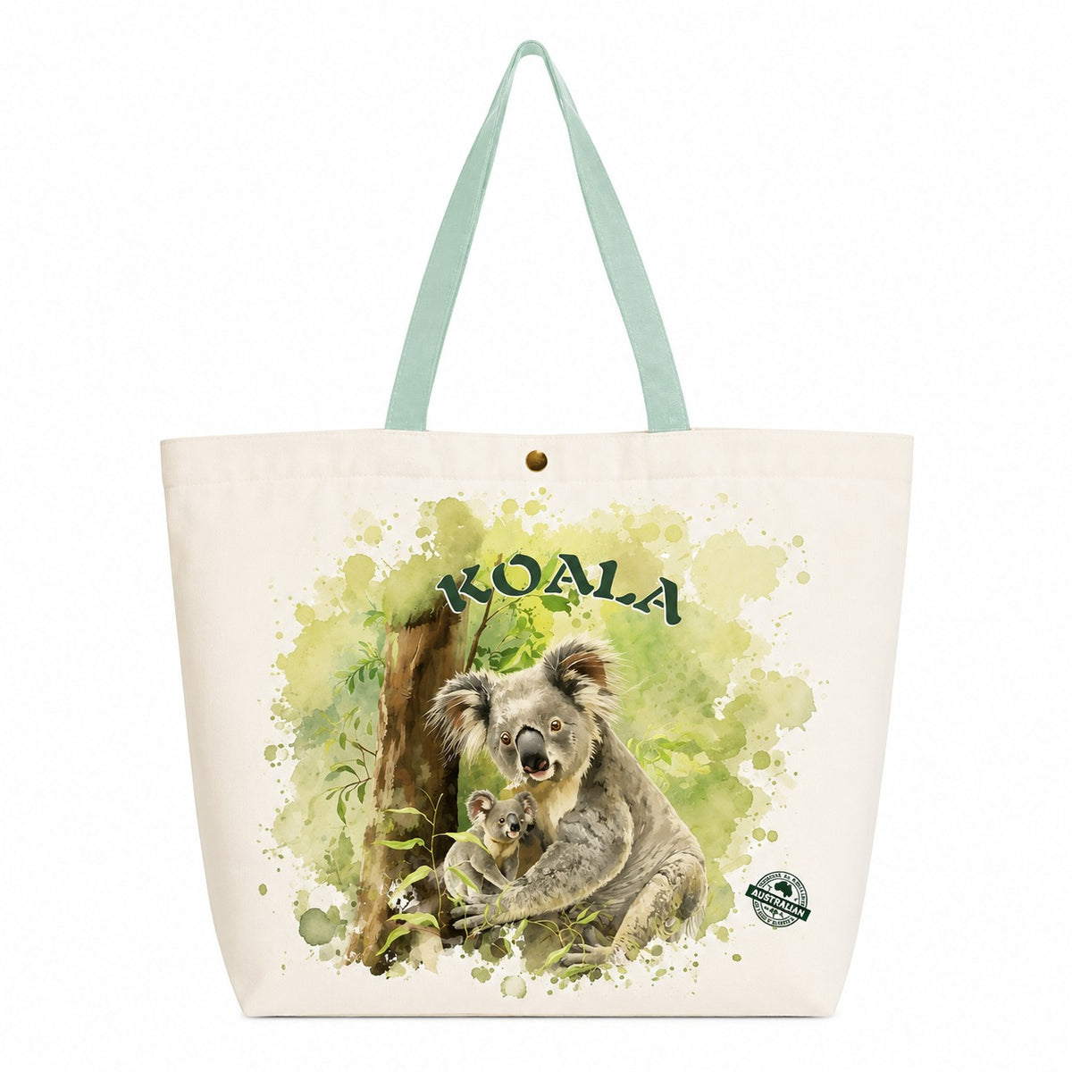 Koala & Joey Canvas Tote Bag – Australian Souvenir Shopping Bag | Watercolour Wildlife Print